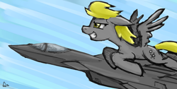 Size: 1280x643 | Tagged: safe, artist:sevoohypred, character:derpy hooves, species:pegasus, species:pony, female, flying, jet, mare, plane, solo