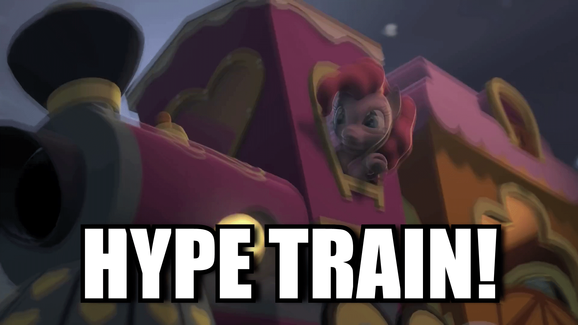 Size: 1920x1080 | Tagged: safe, artist:ferexes, character:pinkie pie, species:earth pony, species:pony, 3d, animated, female, friendship express, gif, hype train, solo, source filmmaker, train