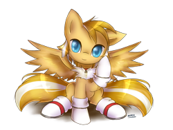 Size: 1191x900 | Tagged: safe, artist:nika191319, species:pony, crossover, cute, miles "tails" prower, ponified, solo, sonic the hedgehog (series)