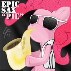 Size: 999x999 | Tagged: safe, artist:noponyzone, character:pinkie pie, species:pony, clothing, epic sax guy, female, musical instrument, saxophone, solo, sunglasses