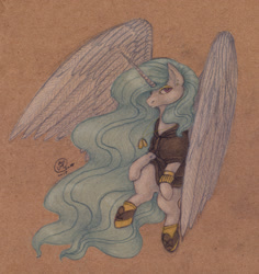 Size: 2575x2723 | Tagged: safe, artist:kimsteinandother, character:princess celestia, species:alicorn, species:pony, clothing, female, high res, mare, solo, sweater, traditional art