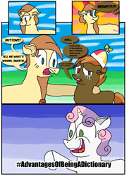 Size: 1171x1602 | Tagged: safe, artist:sneshneeorfa, character:button mash, character:sweetie belle, oc, oc:cream heart, comic, crying, dictionary belle, reuploaded with permission