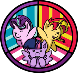 Size: 817x765 | Tagged: safe, artist:mangameister, character:starlight glimmer, character:sunset shimmer, character:twilight sparkle, character:twilight sparkle (alicorn), species:alicorn, species:pony, species:unicorn, counterparts, cute, female, glimmerbetes, looking at you, magical trio, mare, one eye closed, puppet, shimmerbetes, simple background, spread wings, transparent background, twiabetes, twilight's counterparts, wings, wink