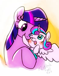 Size: 1250x1600 | Tagged: safe, artist:zigrock, character:princess flurry heart, character:twilight sparkle, character:twilight sparkle (alicorn), species:alicorn, species:pony, aunt and niece, best aunt ever, blushing, cute, flurrybetes, hug, wingless