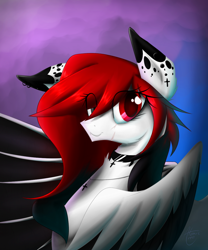 Size: 1000x1200 | Tagged: safe, artist:atomic8497, oc, oc only, oc:blake fate, species:pegasus, species:pony, choker, colored pupils, colored wings, female, mare, multicolored wings, solo