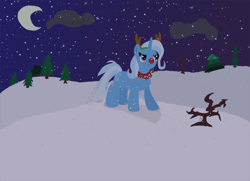 Size: 800x579 | Tagged: safe, artist:swasfews, character:trixie, species:pony, species:unicorn, christmas, fake antlers, female, holiday, mare, snow, solo