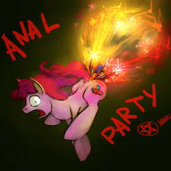 Size: 1000x1000 | Tagged: safe, artist:ursa, character:pinkie pie, species:pony, anal insertion, female, fireworks, insertion, solo, this will end in fire, this will end in tears, wat
