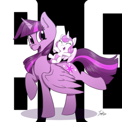 Size: 1350x1350 | Tagged: safe, artist:imaplatypus, character:princess flurry heart, character:twilight sparkle, character:twilight sparkle (alicorn), species:alicorn, species:pony, aunt and niece, baby, best aunt ever, diaper, female, foal, mare, ponies riding ponies