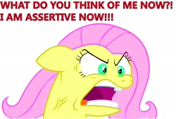 Size: 2658x1798 | Tagged: safe, artist:animehanime, artist:pinkamena-chan, character:fluttershy, species:pony, episode:putting your hoof down, g4, my little pony: friendship is magic, angry, assertive, assertive fluttershy, female, flutterrage, open mouth, ragelight glimmer, recolor, simple background, solo, white background