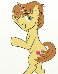 Size: 597x766 | Tagged: safe, artist:leapingriver, character:feather bangs, species:pony, episode:hard to say anything, g4, my little pony: friendship is magic, bedroom eyes, ear fluff, lidded eyes, looking at you, lying down, male, on side, open mouth, scene interpretation, solo, stallion