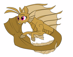 Size: 2550x2012 | Tagged: safe, artist:feroxultrus, oc, oc only, species:siren, female, fins, gold, happy, hippocampus, magenta eyes, merpony, simple background, smiling, solo, white background