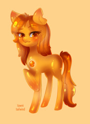 Size: 600x825 | Tagged: safe, artist:tawni-tailwind, oc, oc only, colored pupils, food, goo, goo pony, looking at you, orange, original species, simple background, solo