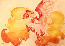 Size: 1200x850 | Tagged: safe, artist:fanaticpanda, character:daybreaker, character:princess celestia, species:alicorn, species:pony, episode:a royal problem, g4, my little pony: friendship is magic, female, mare, smiling, solo, traditional art