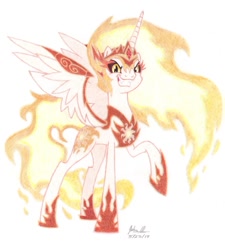 Size: 1024x1139 | Tagged: safe, artist:soulsliver249, character:daybreaker, character:princess celestia, species:alicorn, species:pony, episode:a royal problem, g4, my little pony: friendship is magic, female, looking at you, mare, smiling, solo, traditional art