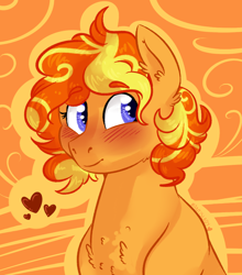 Size: 990x1124 | Tagged: safe, artist:soft-arthropod, character:bumblesweet, character:honeybuzz, species:earth pony, species:pony, alternate hairstyle, blushing, female, heart, mare