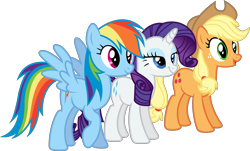 Size: 7235x4371 | Tagged: safe, artist:xhalesx, character:applejack, character:rainbow dash, character:rarity, species:earth pony, species:pegasus, species:pony, species:unicorn, ponyscape, episode:the show stoppers, g4, my little pony: friendship is magic, .svg available, absurd resolution, applejack's hat, clothing, cowboy hat, female, hat, inkscape, mare, simple background, transparent background, trio, vector, vector trace