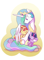 Size: 1404x1920 | Tagged: safe, artist:zanefir-dran, character:princess celestia, character:spike, character:sunset shimmer, character:twilight sparkle, character:twilight sparkle (unicorn), species:alicorn, species:dragon, species:pony, species:unicorn, baby, baby dragon, baby spike, best princess, crown, cute, cutelestia, drool, female, filly, filly sunset shimmer, filly twilight sparkle, foal, hoof shoes, hug, jewelry, male, mare, momlestia, motherly, multicolored hair, pleased, regalia, shimmerbetes, simple background, sleeping, smiling, spikabetes, spikelove, transparent background, twiabetes, winghug, younger