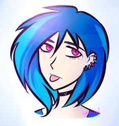 Size: 1049x1114 | Tagged: safe, artist:katedoof, character:dj pon-3, character:vinyl scratch, species:human, bust, choker, ear piercing, earring, female, gradient background, humanized, jewelry, piercing, portrait, solo, tongue out