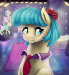 Size: 900x980 | Tagged: safe, artist:eternalsubscriber, character:coco pommel, species:pony, bust, female, ponyquin, portrait, smiling, solo
