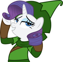 Size: 6000x5908 | Tagged: safe, artist:mrbarthalamul, artist:the-crusius, edit, character:rarity, species:pony, species:unicorn, absurd resolution, bipedal, clothing, female, kokiri, lidded eyes, mare, simple background, solo, the legend of zelda, the legend of zelda: tri force heroes, transparent background, vector