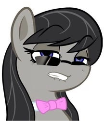 Size: 547x626 | Tagged: safe, artist:haetran, artist:reiduran, edit, character:octavia melody, species:earth pony, species:pony, bust, female, lip bite, mare, portrait, reaction image, simple background, solo, sunglasses, transparent background, unf, vector