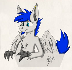 Size: 3090x3010 | Tagged: safe, artist:php122, oc, oc only, oc:wingedthoughts, species:hippogriff, claws, cute, fluffy, grabby boi, piercing, wings