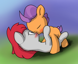 Size: 946x778 | Tagged: safe, artist:foal, character:tender taps, character:train tracks, species:pony, colt, foal, foal romance, gay, kissing, male, shipping, tendertracks
