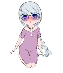 Size: 1288x1486 | Tagged: safe, artist:born-to-die, character:silver spoon, species:human, blushing, braid, clothing, cute, ear piercing, female, glasses, humanized, jewelry, necklace, pearl necklace, piercing, silverbetes, socks, solo