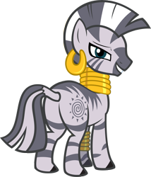 Size: 5721x6669 | Tagged: safe, artist:nabbiekitty, character:zecora, species:zebra, absurd resolution, bedroom eyes, dialogue, earring, female, jewelry, looking at you, looking back, piercing, plot, simple background, solo, transparent background, vector, zecorass