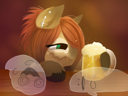 Size: 600x450 | Tagged: safe, artist:nutty-stardragon, oc, oc only, oc:spectra, species:pony, alcohol, beer, drunk, ghost, solo