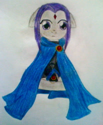 Size: 1168x1420 | Tagged: safe, artist:beetrue, species:pony, floppy ears, ponified, raven (teen titans), solo, traditional art