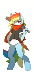 Size: 626x1343 | Tagged: safe, artist:n_thing, character:rainbow dash, species:anthro, species:unguligrade anthro, baseball bat, bottomless, clothing, female, partial nudity, simple background, solo, white background