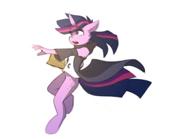 Size: 990x807 | Tagged: safe, artist:n_thing, character:twilight sparkle, species:anthro, species:unguligrade anthro, book, bottomless, clothing, female, partial nudity, simple background, solo, white background