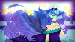 Size: 1920x1080 | Tagged: safe, artist:emerald-bliss, artist:xkittyblue, character:princess luna, species:human, clothing, dress, female, humanized, solo, winged humanization, wings