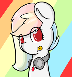 Size: 2167x2319 | Tagged: safe, artist:mintysketch, oc, oc only, species:pony, abstract background, bust, headphones, tongue out