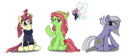 Size: 1179x518 | Tagged: safe, artist:swasfews, character:limestone pie, character:moondancer, character:seabreeze, character:tree hugger, species:breezies, species:pony, female, male, simple background, sitting, transparent background