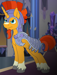 Size: 909x1189 | Tagged: safe, artist:faitheverlasting, character:sunburst, species:pony, armor, crystal guard armor, male, missing accessory, solo, stern
