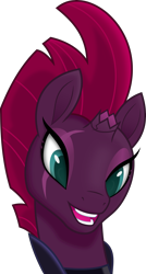 Size: 3000x5588 | Tagged: safe, artist:negatif22, character:fizzlepop berrytwist, character:tempest shadow, species:pony, my little pony: the movie (2017), broken horn, eye scar, female, hoers, horn, pretty, pretty pretty tempest, scar, silly, silly pony, simple background, smiling, solo, transparent background, when she smiles