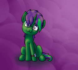 Size: 2860x2555 | Tagged: safe, artist:yugtra, oc, oc only, oc:buggy code, species:pony, species:unicorn, :3, abstract background, cute, glasses, sitting, solo, watch, wristwatch