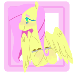 Size: 450x448 | Tagged: safe, artist:milky-rabbit, character:fluttershy, species:pegasus, species:pony, blushing, cookie, female, food, smiling, solo
