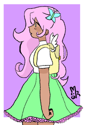Size: 503x738 | Tagged: safe, artist:milky-rabbit, character:fluttershy, species:human, backpack, female, humanized, solo