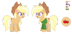 Size: 1070x508 | Tagged: safe, artist:electricaldragon, base used, oc, oc only, oc:autumn, parent:applejack, parent:trenderhoof, parents:trenderjack, species:earth pony, species:pony, clothing, female, mare, offspring, reference sheet, solo