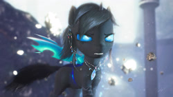 Size: 3630x2042 | Tagged: safe, artist:princeoracle, oc, oc only, oc:dragonfly, species:changeling, 3d, blue changeling, changeling oc, female, jewelry, necklace, solo
