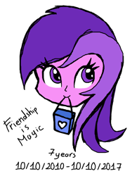 Size: 600x800 | Tagged: safe, artist:purpleloverpony, character:amethyst star, character:sparkler, my little pony:equestria girls, bag, bust, c:, happy birthday mlp:fim, mlp fim's seventh anniversary, mouth hold, simple background, smiling, transparent background