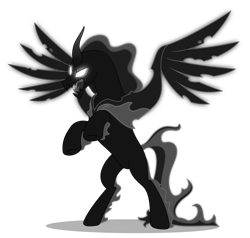 Size: 5000x4766 | Tagged: safe, artist:negatif22, character:pony of shadows, species:alicorn, species:pony, episode:shadow play, g4, my little pony: friendship is magic, absurd resolution, adorabolical, adoracreepy, creepy, curved horn, cute, darkness, evil grin, glowing eyes, grin, male, open mouth, rearing, shadorable, shadow pony, simple background, smiling, solo, spread wings, transparent background, vector, wings