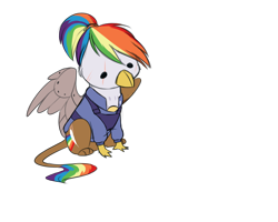 Size: 5000x4000 | Tagged: safe, artist:maxiima, oc, oc only, oc:rainbow feather, parent:gilda, parent:rainbow dash, parents:gildash, species:griffon, alternate timeline, artificial wings, augmented, chibi, clothing, commission, cute, interspecies offspring, magical lesbian spawn, mechanical wing, offspring, rainbow hair, scar, simple background, solo, transparent background, uniform, wings