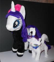 Size: 673x764 | Tagged: safe, artist:sophillia, character:opalescence, character:rarity, species:pony, beatnik rarity, beret, clothing, hat, irl, pet, photo, plushie, solo