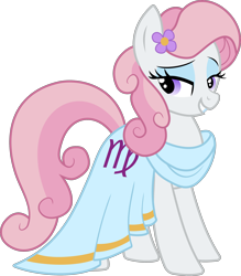 Size: 2342x2670 | Tagged: safe, artist:kojibiose, species:earth pony, species:pony, clothing, dress, female, flower, flower in hair, high res, mare, ponyscopes, simple background, solo, transparent background, vector, virgo, zodiac