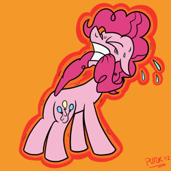 Size: 1000x1000 | Tagged: safe, artist:putuk, character:pinkie pie, species:earth pony, species:pony, butt, female, mare, plot, solo, sweat, tail, tail pull