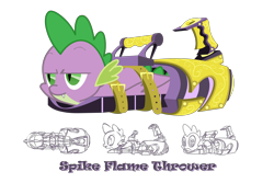 Size: 6000x4000 | Tagged: safe, artist:flamingo1986, character:spike, species:dragon, behaving like a weapon, fire breath, flamethrower, flamethrower spike, hilarious in hindsight, male, solo, unamused, weapon